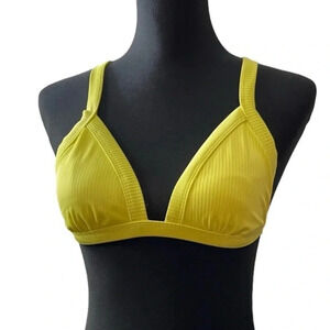Shade & Shore Women's Ribbed Triangle Bikini Top - (Curry Yellow, Medium)